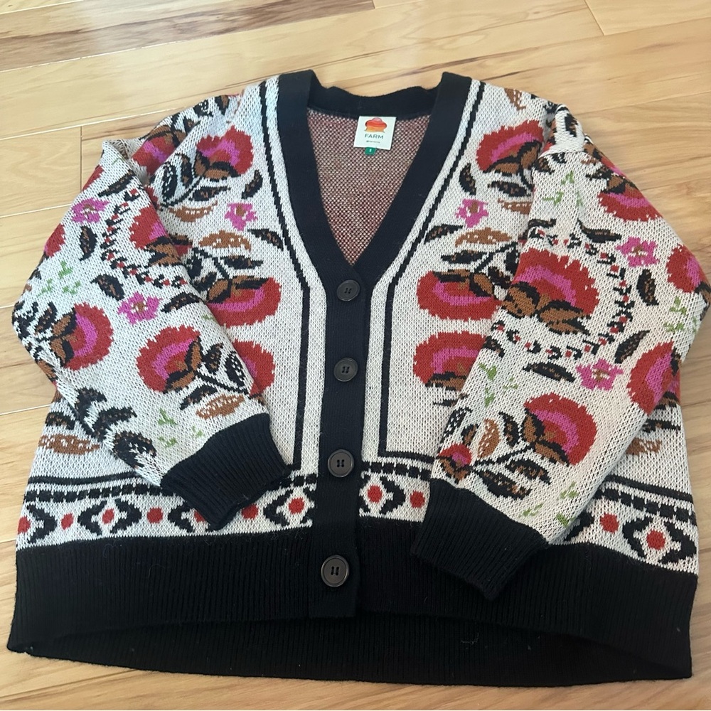 FARM Rio Floral Knit Cardigan in Black, Pink, Brown, Green - Picture 1 of 4